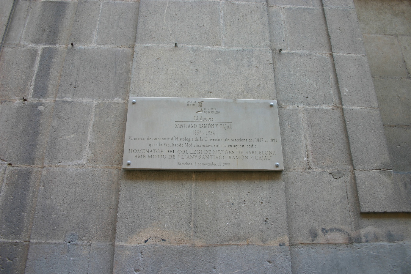 Santiago Ramon y Cajal's memorial tablet, Reial Acadèmia de Medicina de Catalunya - 02.JPG
